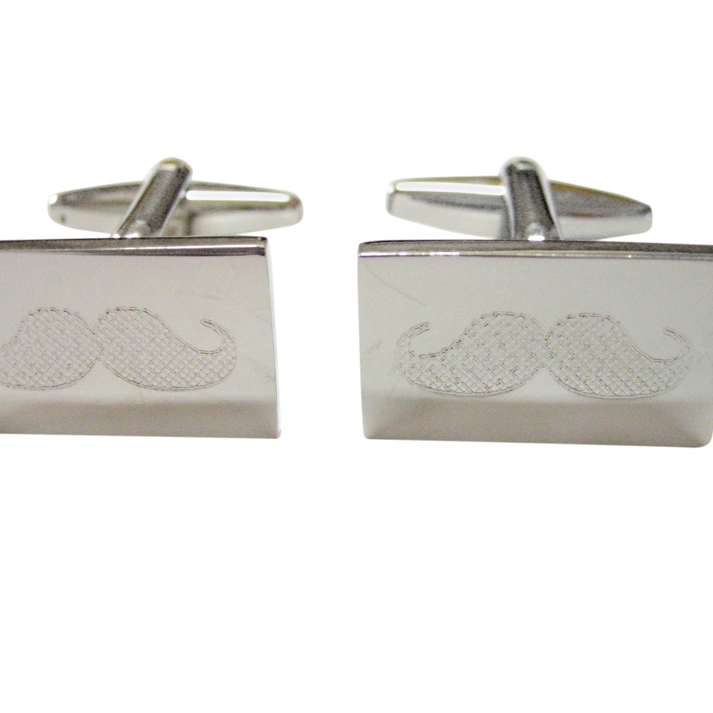 Silver Toned Etched Mustache Cufflinks